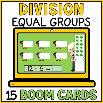 Preview of Division Using Equal Groups Boom Cards - Visual Models - Easy Division