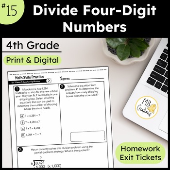 Preview of Dividing 4 Digits by 1 Digit Worksheets L15 - 4th Grade iReady Math Exit Tickets
