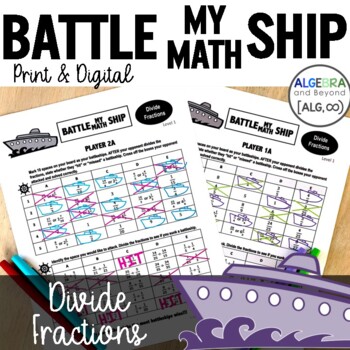 Preview of Dividing Fractions Activity | Practice Worksheets | Review | Battleship Game