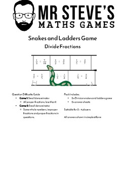 Preview of Divide Fractions Game Snakes and Ladders Division Year 6 Year 7 Year 8 ACMNA154