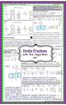 Preview of Divide Fractions w/ Algorithm (prove with models)- guided notes, exit tickets...