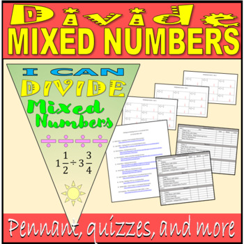 Preview of Divide Mixed Numbers - Quizzes, Pennants, and more