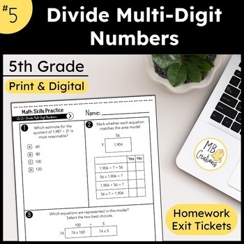 Preview of Divide Multi-Digit Whole Numbers Exit Tickets & HW - iReady Math 5th Grade L5