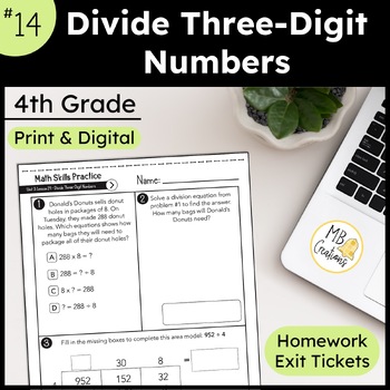 Preview of Dividing Three Digits by One Digit Worksheets L13 4th Grade iReady Math Problems