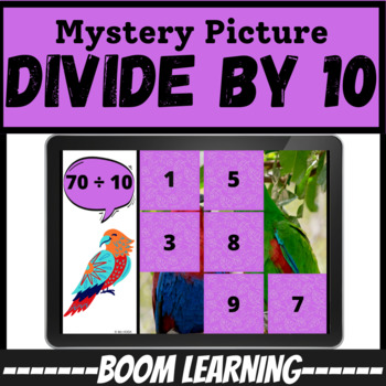 Preview of Divide by 10 | Mystery Picture Division Game Boom Learning Cards ™