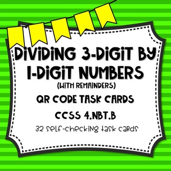 Preview of Dividing 3-Digit by 1-Digit Numbers (with remainders) QR Code Task Cards