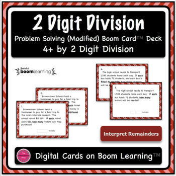 Preview of Dividing 4+ by 2 Digit {Modified} Word Problem Boom Card Deck - Open Ended