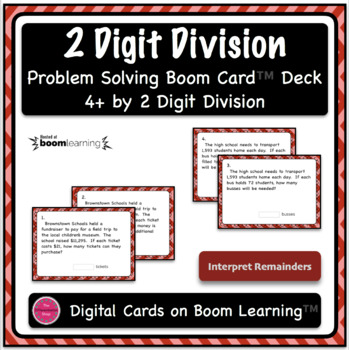 Preview of Dividing 4+ by 2 Digit Word Problem Boom Card Deck - Open Ended Questions