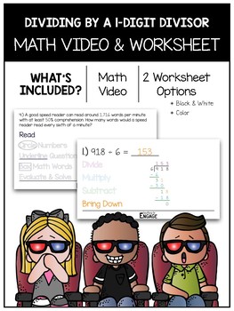 Preview of 5.NBT.6: Dividing By 1-Digit Divisors Math Video and Worksheet