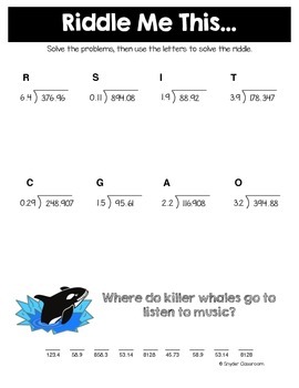 long division with decimals math riddles by snyder classroom tpt