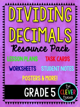 Preview of Dividing Decimals - Lesson Plans, Task Cards, and Quiz