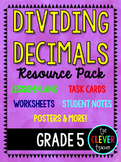 Dividing Decimals - Lesson Plans, Task Cards, and Quiz