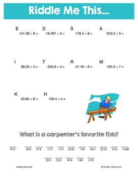 long division with decimals summer math riddles by snyder classroom