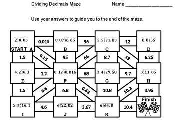 Dividing Decimals Activity: Math Maze By Science Spot | Tpt