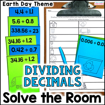 Preview of Dividing Decimals Activity - Solve the Room -  Earth Day Math Center