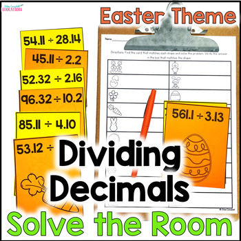 Preview of Dividing Decimals Activity - Solve the Room -  Easter Math 5th Grade Center