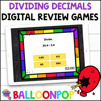 Preview of 5th Grade Dividing Decimals Digital Math Review Games BalloonPop™