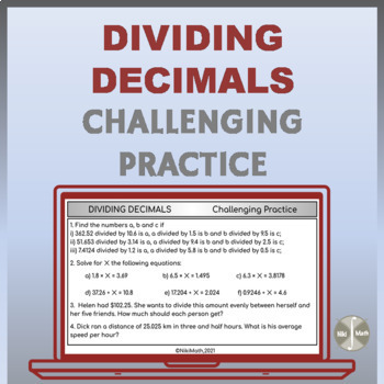 Preview of Dividing Decimals - Challenging Digital Practice 