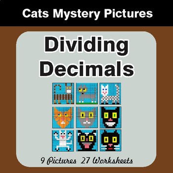 Dividing Decimals - Color By Number Math Mystery Pictures - Cats Theme