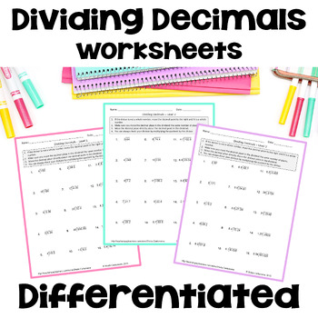Preview of Dividing Decimals Worksheets - Differentiated