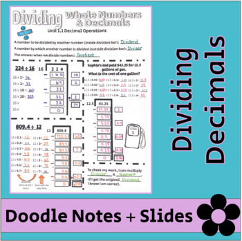 Preview of Dividing Decimals Doodle Notes + Slides