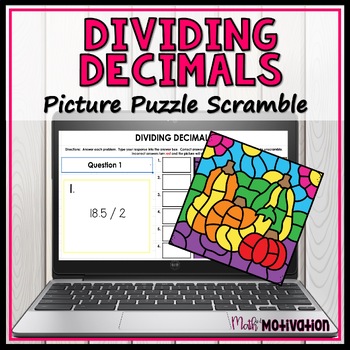 Preview of Dividing Decimals Garden Themed Picture Scramble