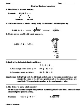 Preview of Dividing Decimal Numbers Reference Sheet - Teaching the Lesson