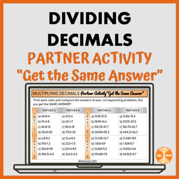 Preview of Dividing Decimals - Partner Activity "Get the Same Answer"