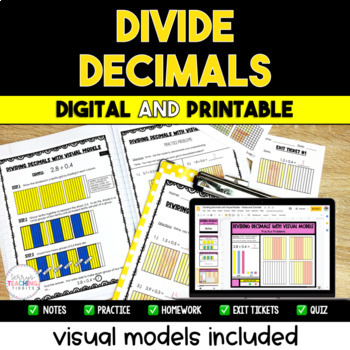 Preview of Dividing Decimals - Visual Models Included - Digital & Printable