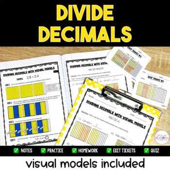 Preview of Dividing Decimals - Visual Models Included - Printable