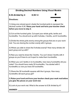 Preview of Dividing Decimals Task