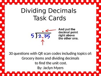 Preview of Dividing Decimals Task Cards with QR Codes