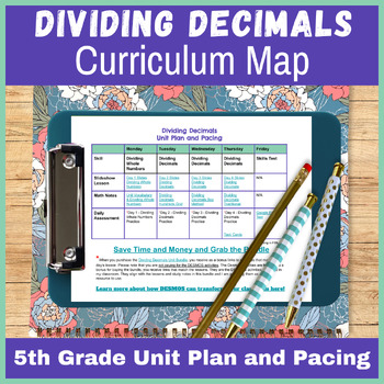 Preview of Dividing Decimals Unit Pacing and Implementation 5th Grade Math Curriculum Map