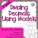 5th Grade Dividing Decimals Using Models Worksheets 5.3F, 