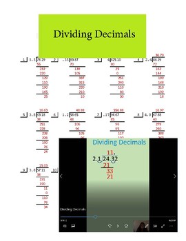 Preview of Dividing Decimals - Video with Practice Pages & Quiz- Distance Learning Covid-19