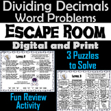 Dividing Decimals Word Problems Activity: Escape Room Math
