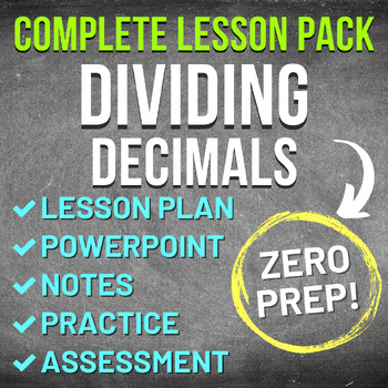 Preview of Dividing Decimals Worksheet and Complete Lesson Pack (NO PREP, KEYS, SUB PLAN)