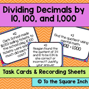 Preview of Dividing Decimals by 10, 100 and 1,000 Task Cards Practice Activity