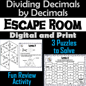 Preview of Dividing Decimals by Decimals Activity: Escape Room Math Breakout Game