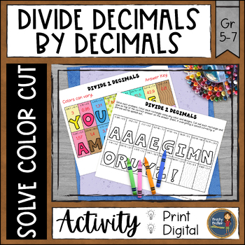 Preview of Dividing Decimals by Decimals Math Activity - Color by Code, Cut Paste Worksheet