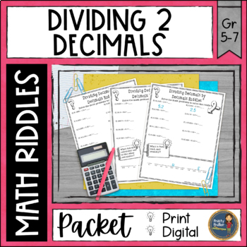 Preview of Dividing Decimals by Decimals Math Riddles Worksheets - No Prep