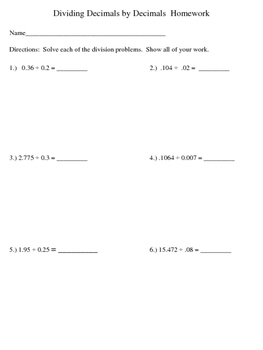 Dividing Decimals By Decimals Worksheet By Soaring Bird Mathematics