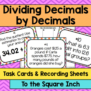 Preview of Dividing Decimals by Decimals Task Cards | Math Center Practice Activity