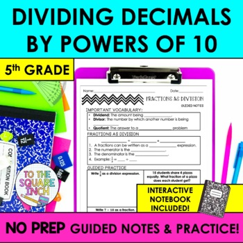 Preview of Dividing Decimals by Powers of 10 Notes & Practice | + Interactive Notebook Page