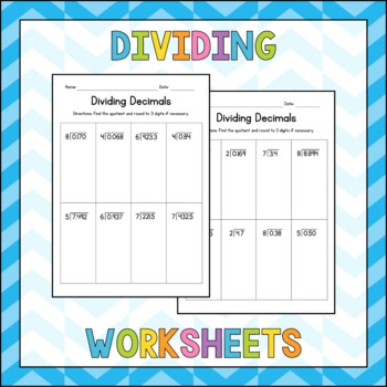 Preview of Dividing Decimals by Single Digit Numbers - Math Worksheets - Test Prep