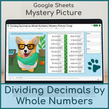 Preview of Dividing Decimals by Whole Numbers | Distance Learning | Mystery Picture | Corgi