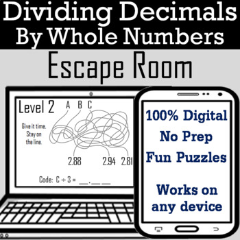 Preview of Dividing Decimals by Whole Numbers Activity: Digital Escape Room Breakout Game