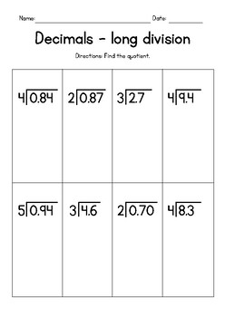 Preview of Dividing Decimals by Whole Numbers - LongDivision FREEBIE