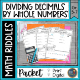 Dividing Decimals by Whole Numbers Math Riddles Worksheets