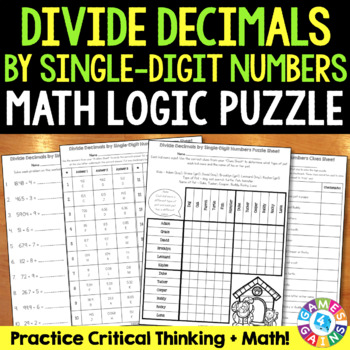 Preview of Dividing Decimals by Whole Numbers Activity with Long Division Worksheets Puzzle